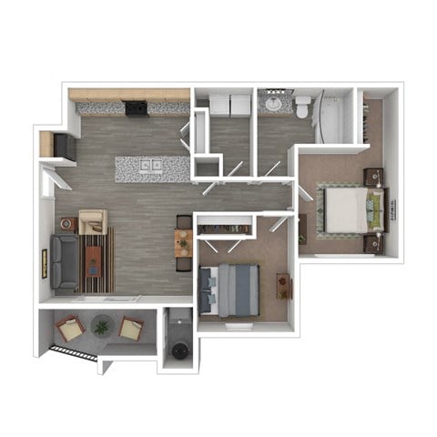 Floor plan for 2 beds, 1 bath, 898 sqft